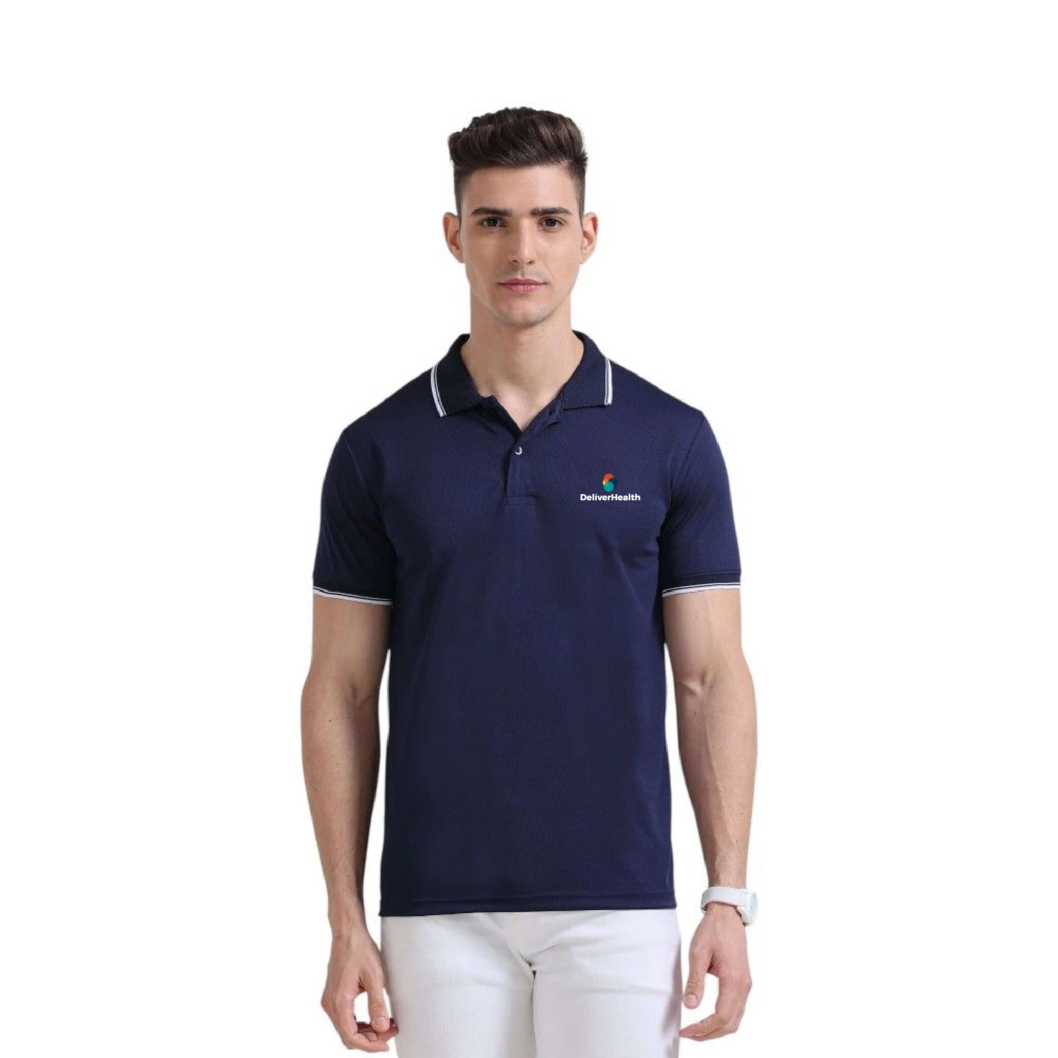 Greys&Blues PrimoKnit Polo Tshirt- Navy Blue with White Tipping